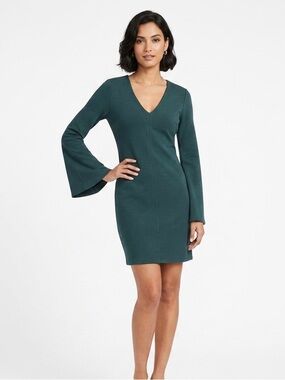 Forever 21, Deep Teal V-Neck Bell Sleeve Mini Dress - M
